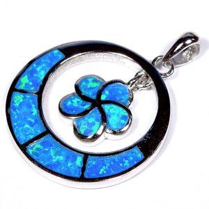 Blue Fire Opal Inlay Sterling Silver Pendant